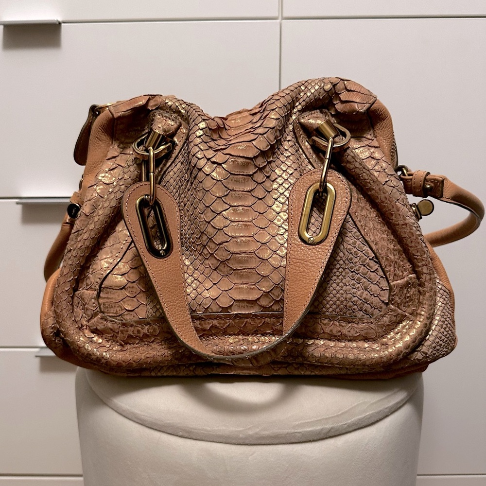 Chloe paraty pink and gold snakeskin small bag